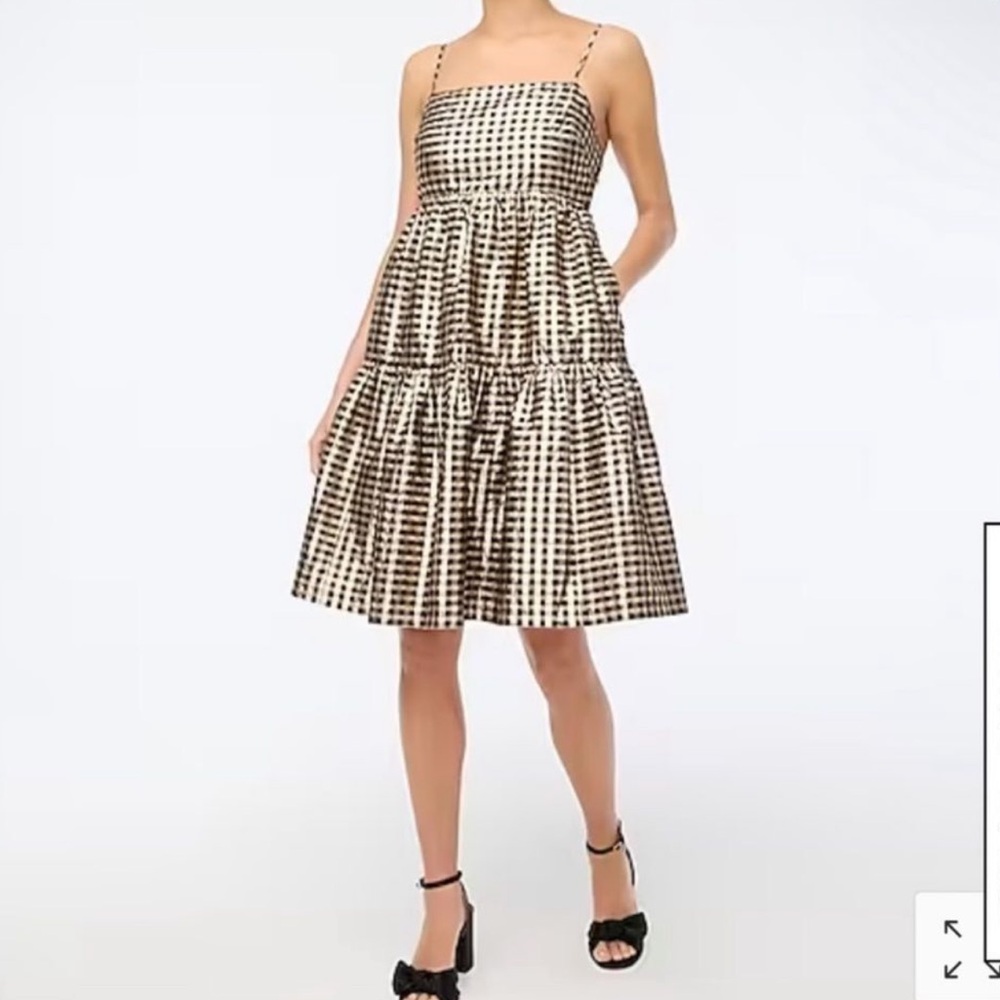 J.Crew Factory gingham tiered gold/black dress size 16
